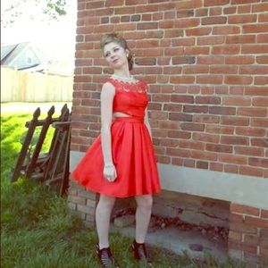 Red Sherri Hill Prom Dress Faux Two Piece